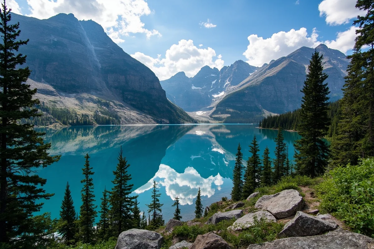 Glacier National Park mountain vista with alpine lake