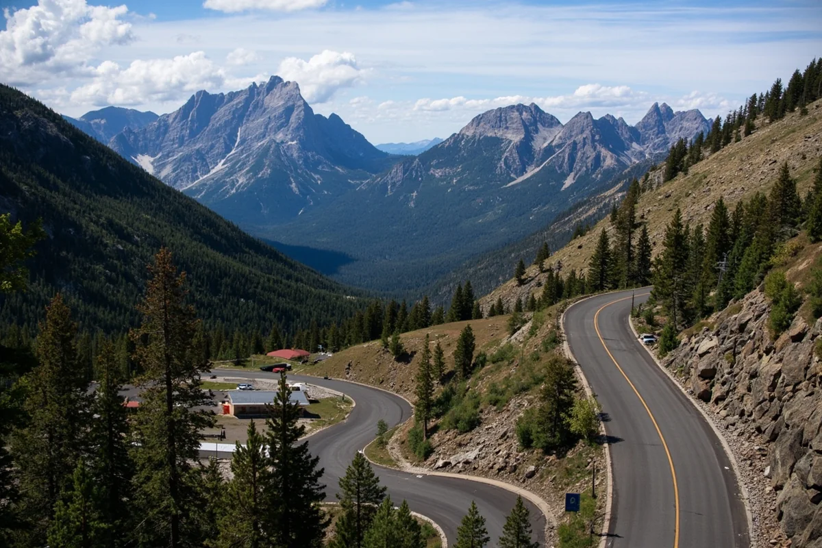 Going-to-the-Sun Road winding through mountain terrain with parking area visible