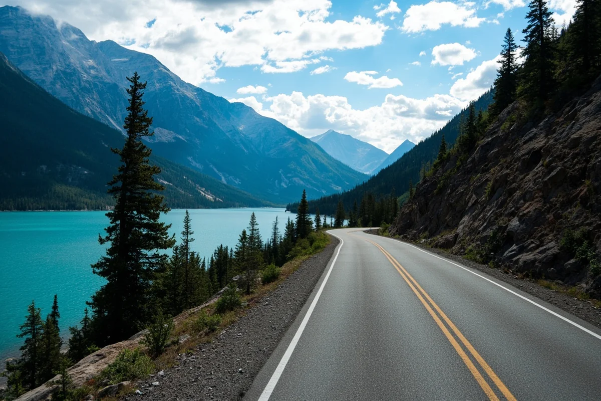 Going-to-the-Sun Road winding through mountain terrain with glacial lakes visible below