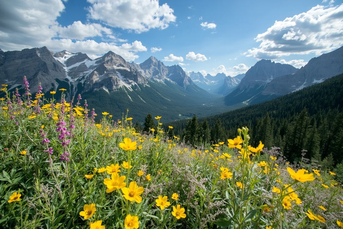 Going-to-the-Sun Road with mountain views and wildflowers