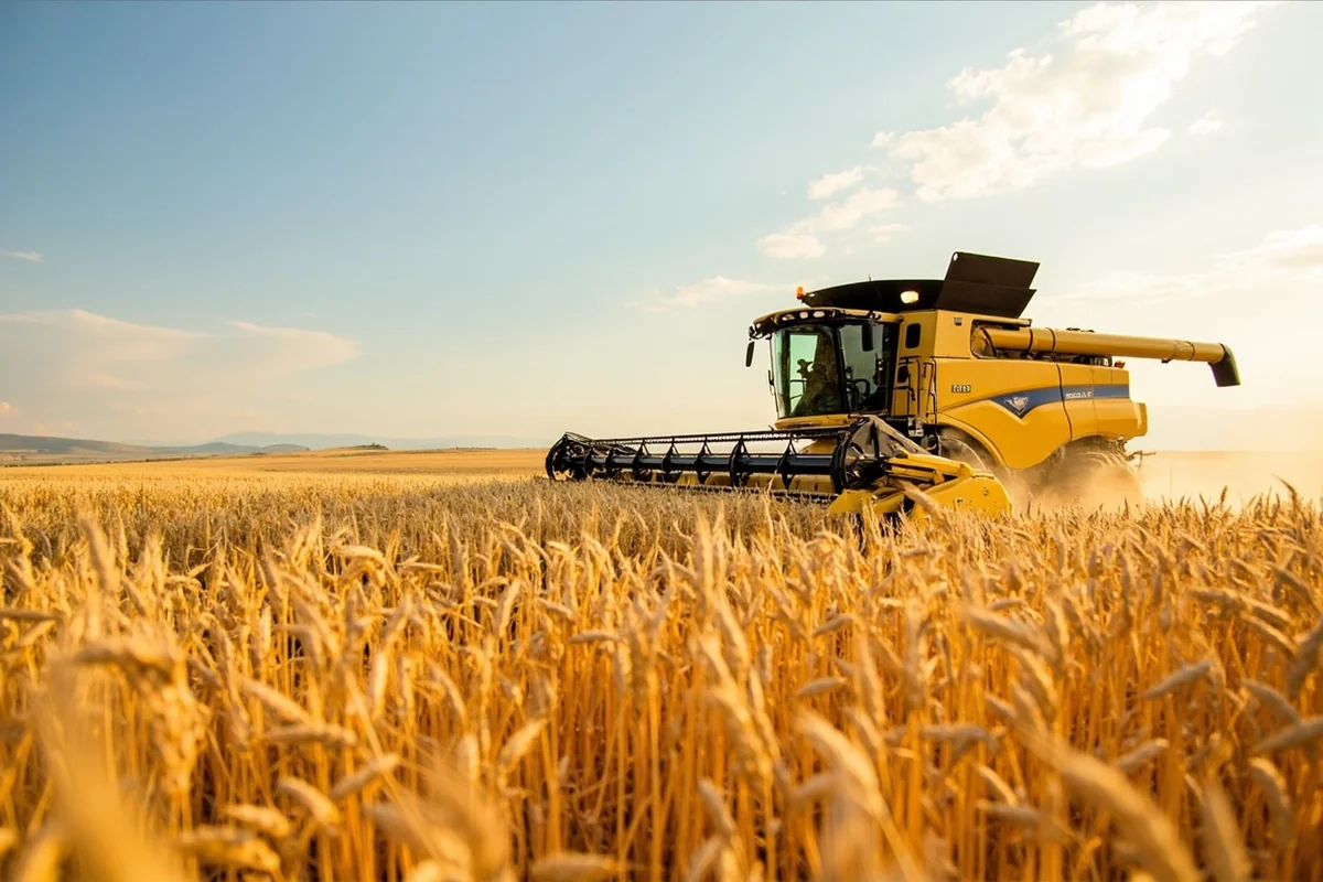 Golden wheat harvest in progress near Chinook, Montana with big sky backdrop