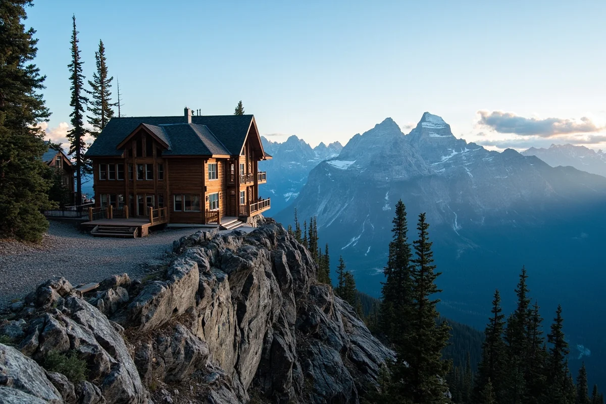 Granite Park Chalet perched on a mountain ridge with panoramic views of Glacier's mountain peaks