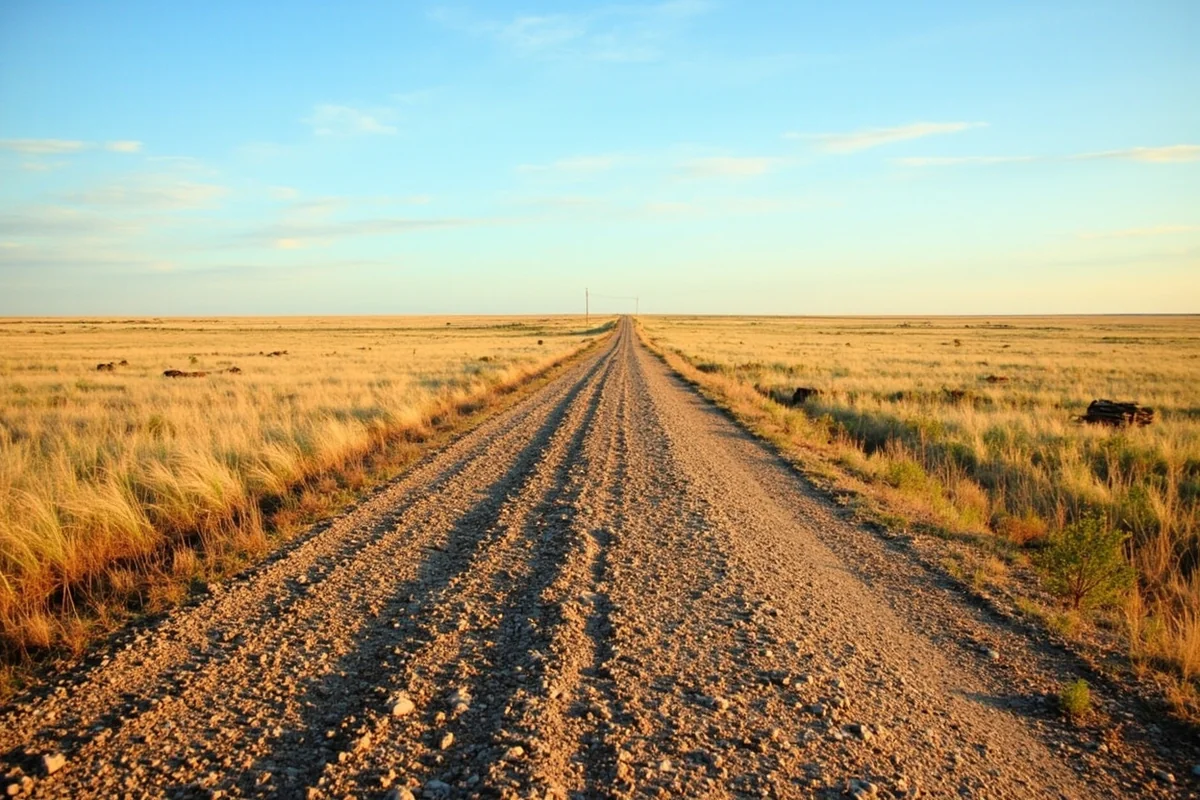 Gravel road leading into Black Coulee Wildlife Refuge with prairie stretching to the horizon