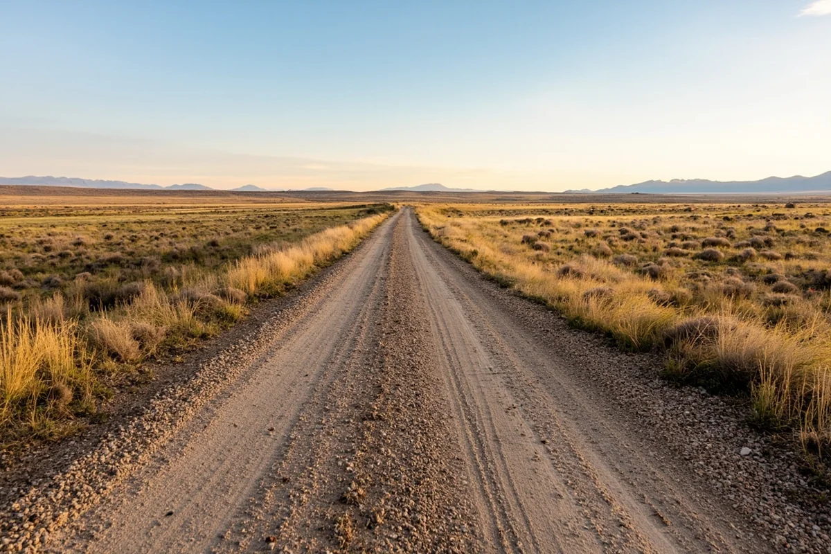Gravel road leading to Wild Horse Hot Springs through Montana rangeland
