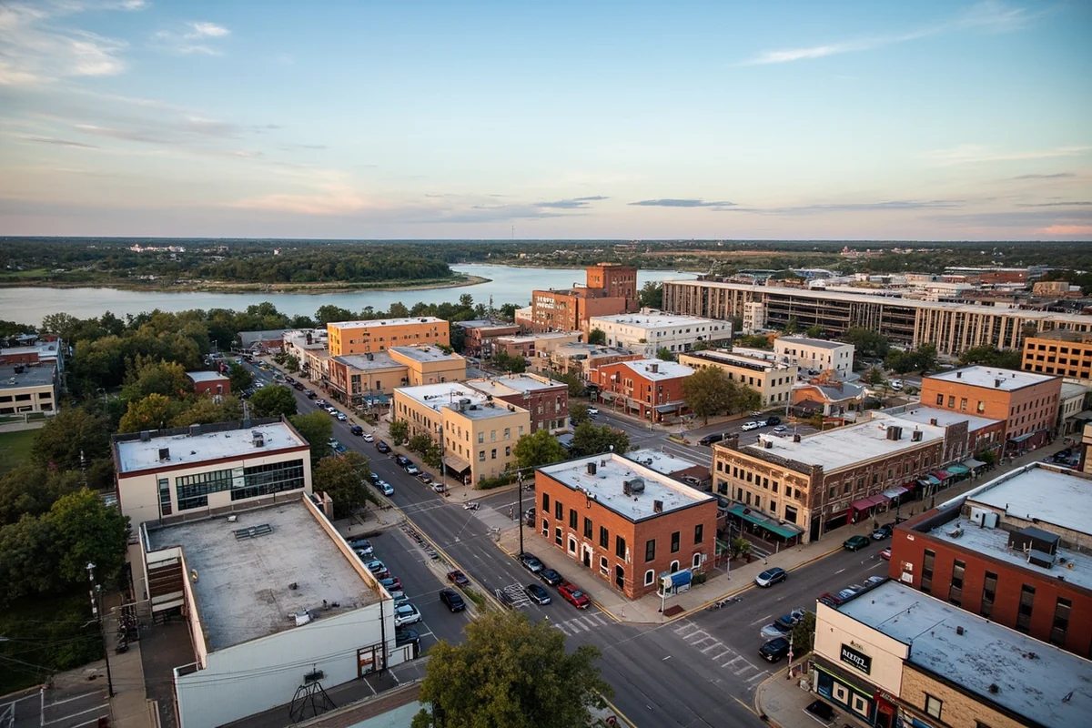 Great Falls downtown area with Missouri River visible in background