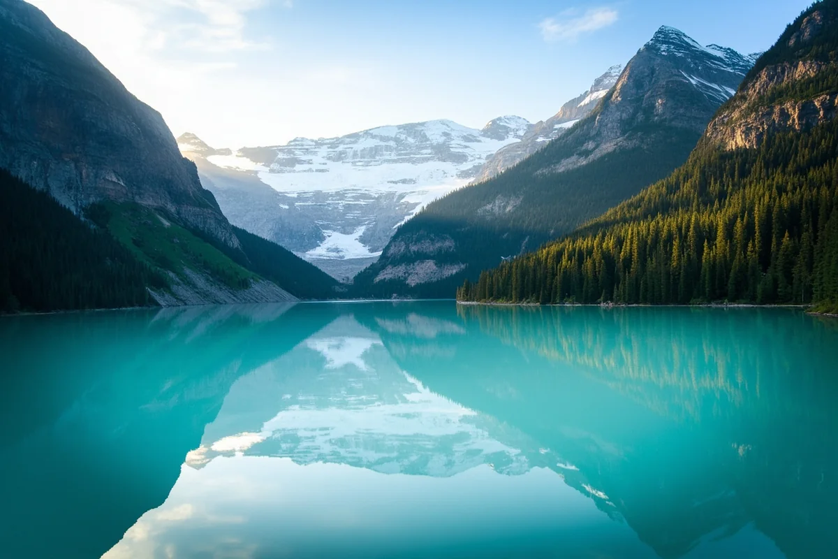Grinnell Lake's turquoise waters with Grinnell Glacier visible above