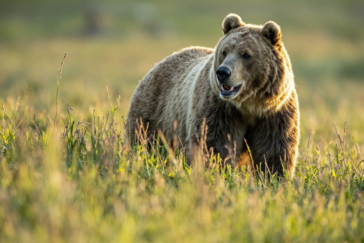 Grizzly bear in meadow, Glacier National Park area
