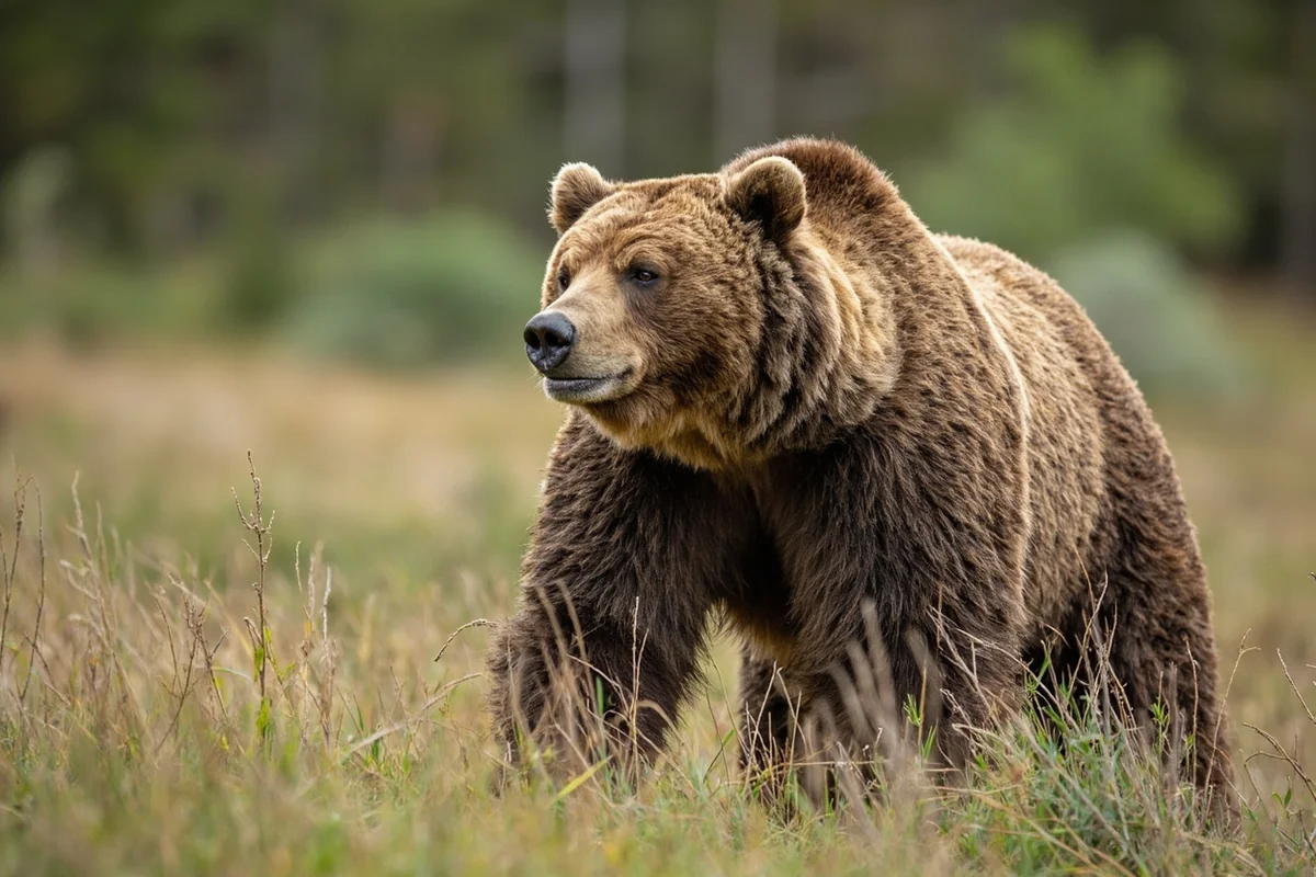 Grizzly bear in natural habitat at safe distance, Montana wilderness setting