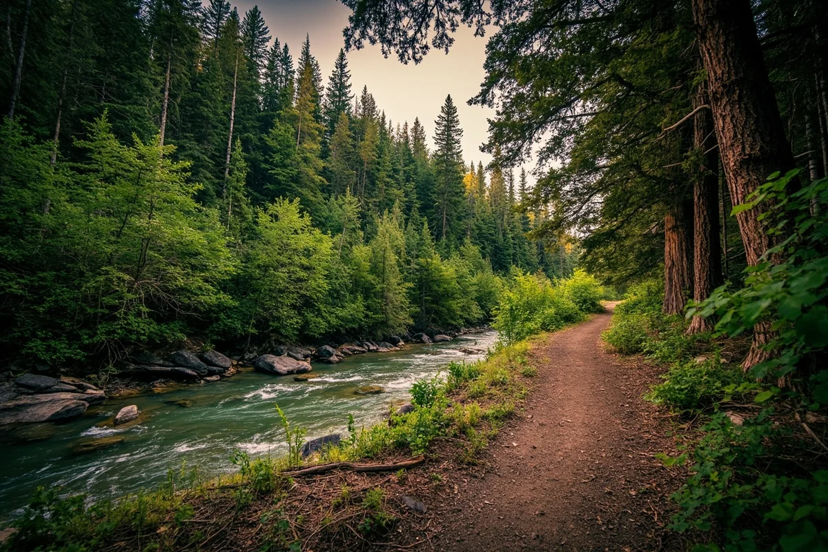 Grotto Falls Trail showing the forested path alongside Hyalite Creek