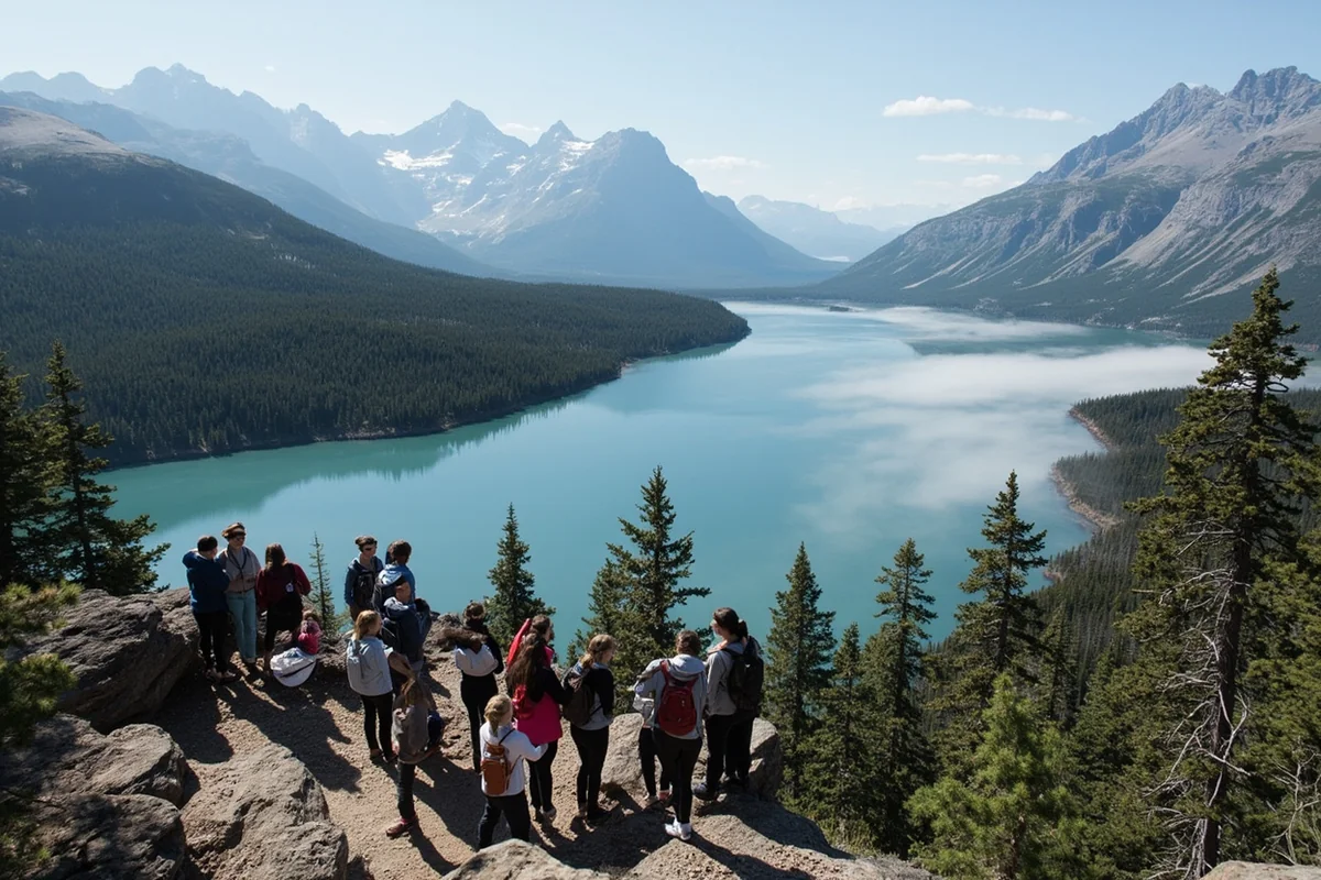 Group of women at Hidden Lake Overlook in Glacier National Park