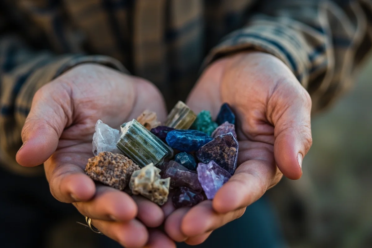 Guide showing how to identify raw Montana sapphires with examples of different colors and crystal shapes