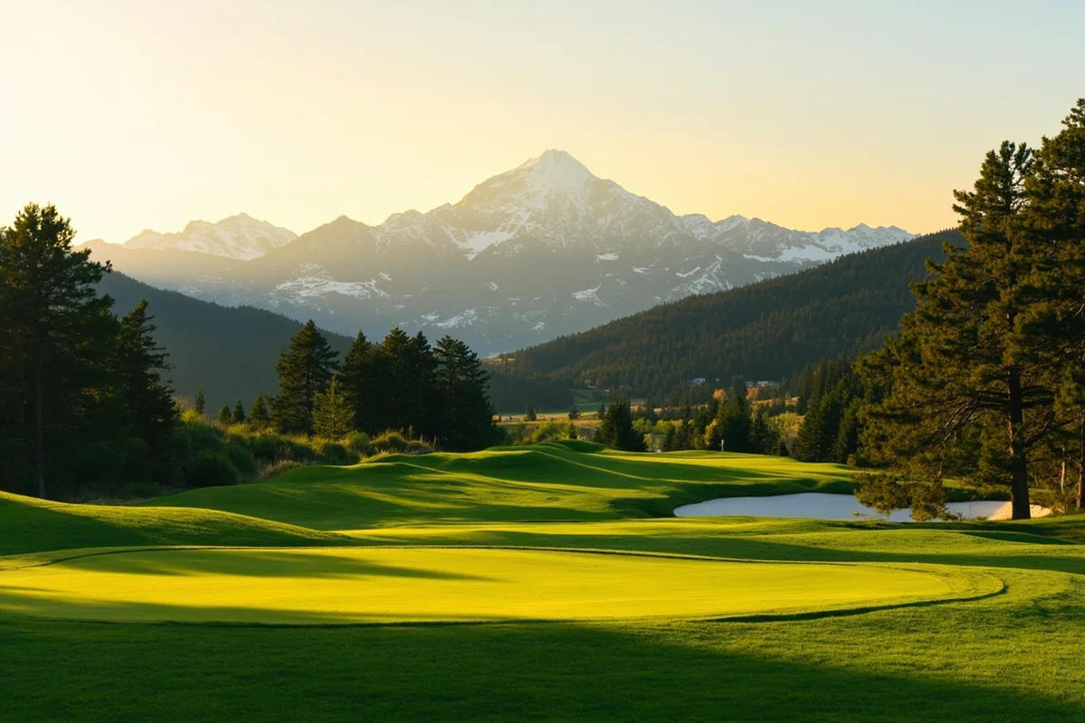 Highland View Golf Course with mountain backdrop during summer evening