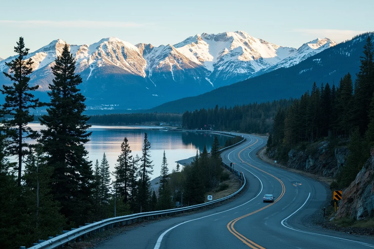 Highway 1 winding along Georgetown Lake with Discovery Ski Area visible in the background