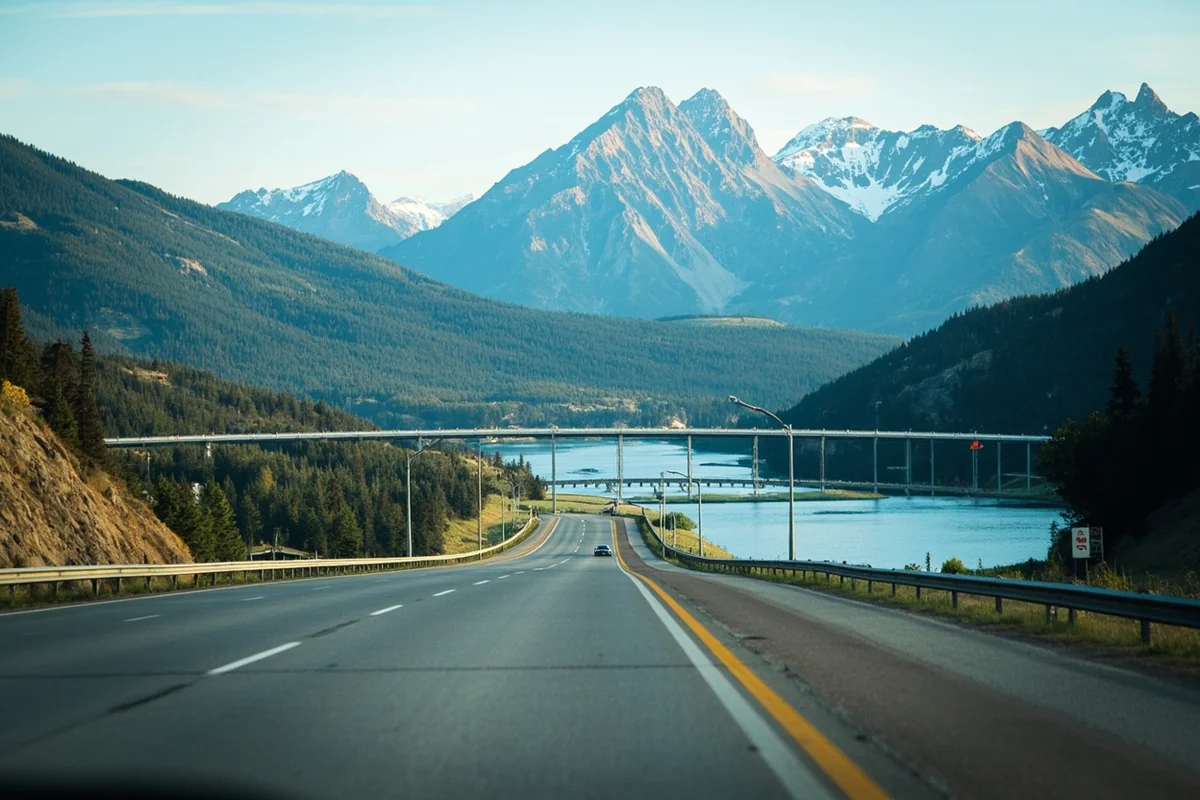Highway 12 crossing between Idaho and Montana with mountain views and river