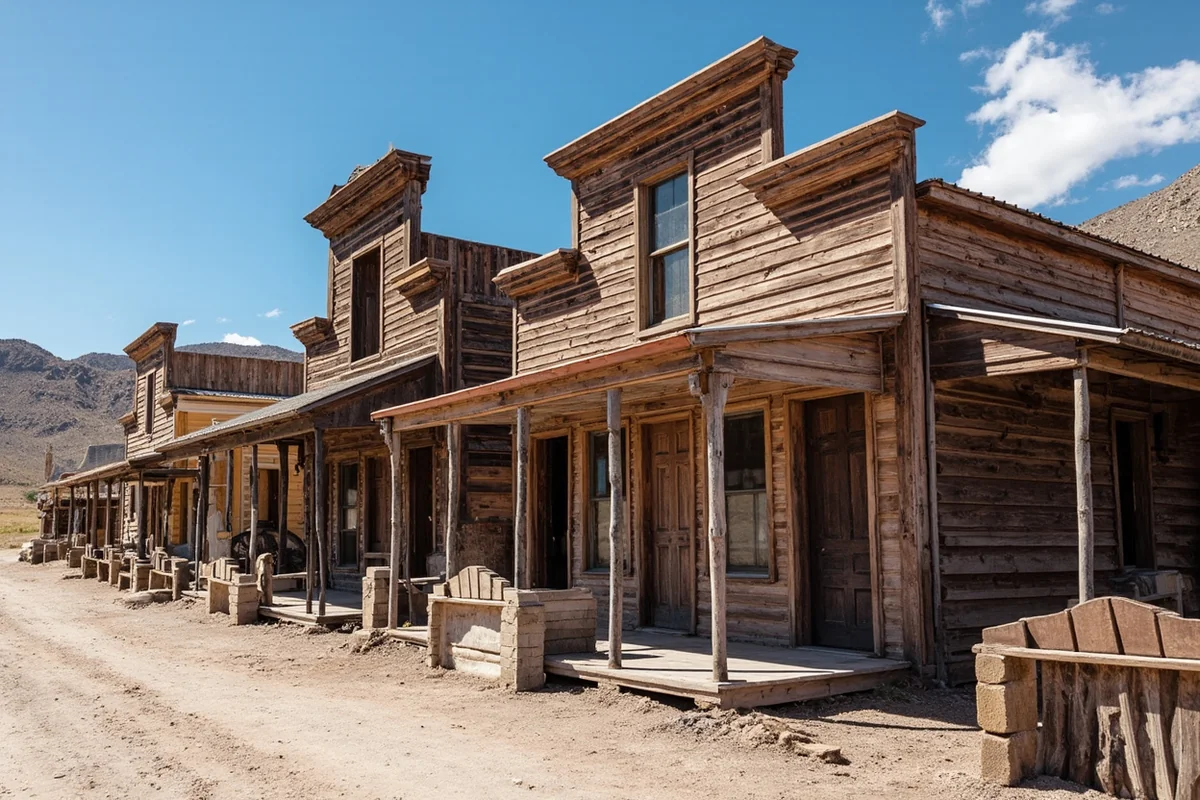 Historic buildings of Bannack ghost town with weathered wooden facades