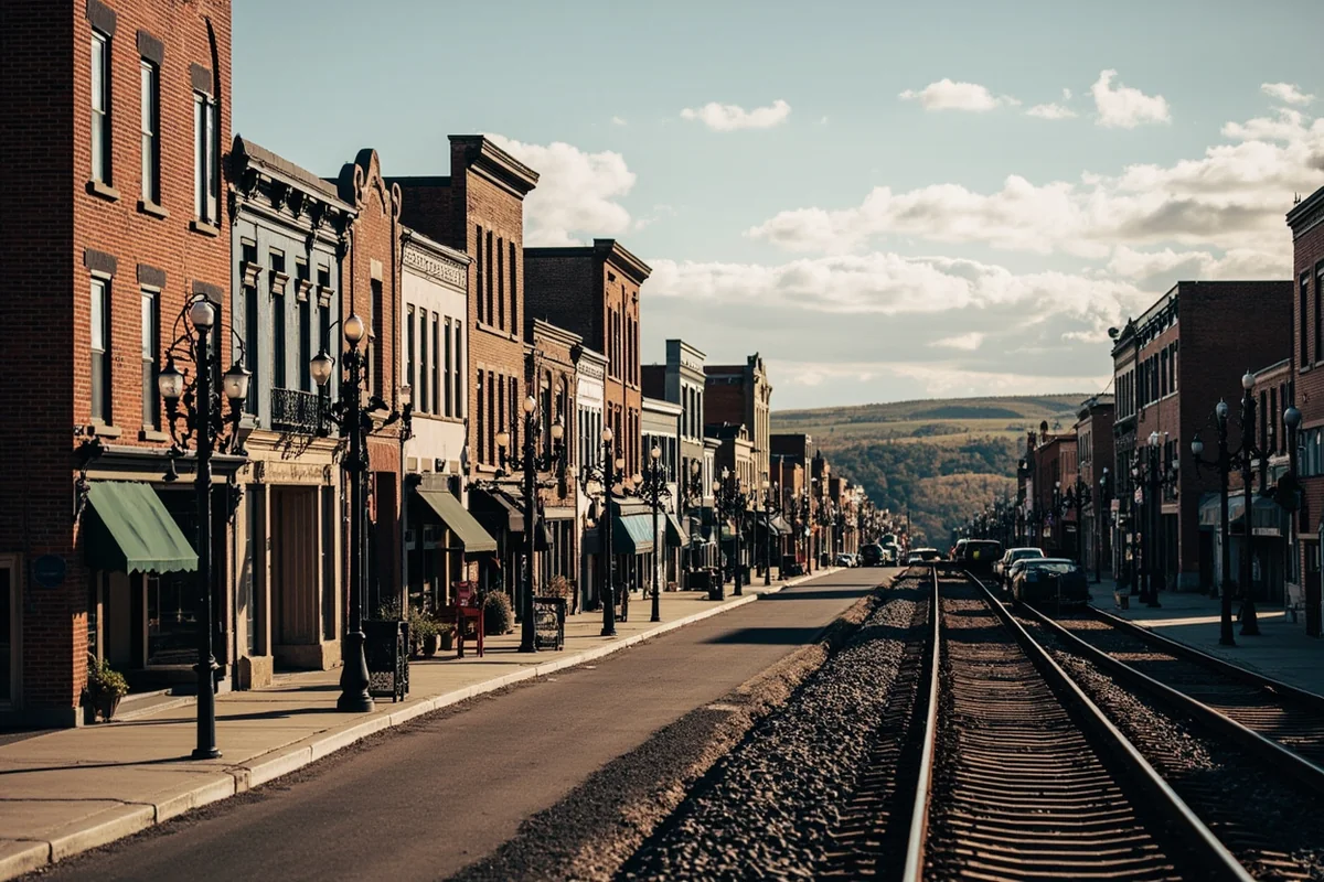 Historic downtown Havre with railroad tracks and Hi-Line landscape