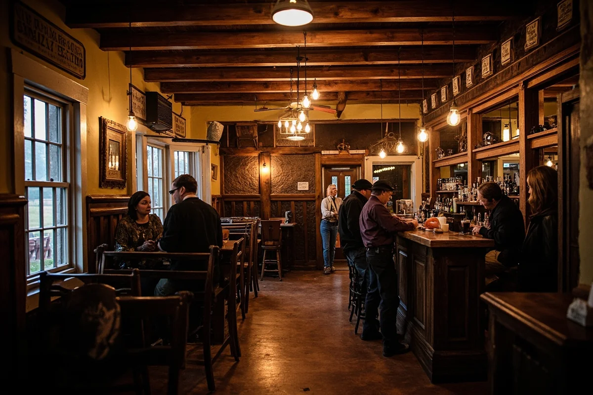 Historic interior of a Montana bar with authentic Western decor and local patrons