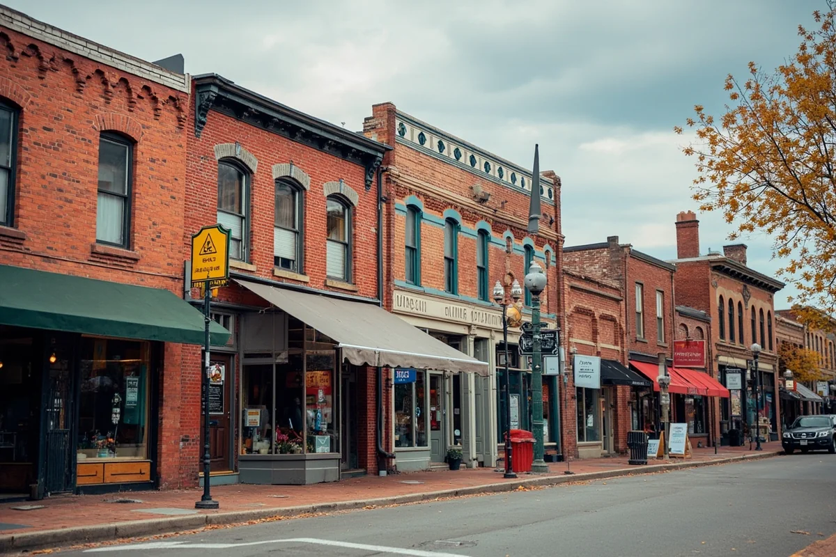 Historic Main Street Anaconda showing brick buildings and vintage architecture