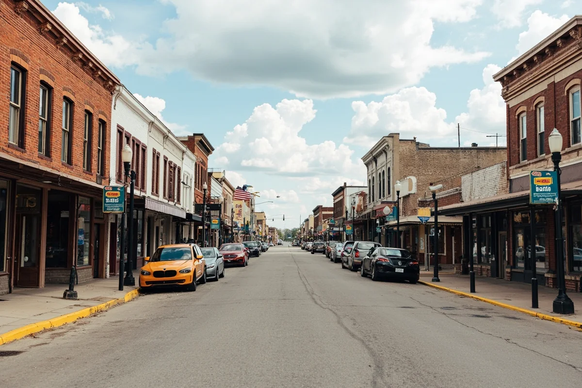 Historic Main Street in Miles City showing brick storefronts, angled parking, and the classic Western small-town streetscape