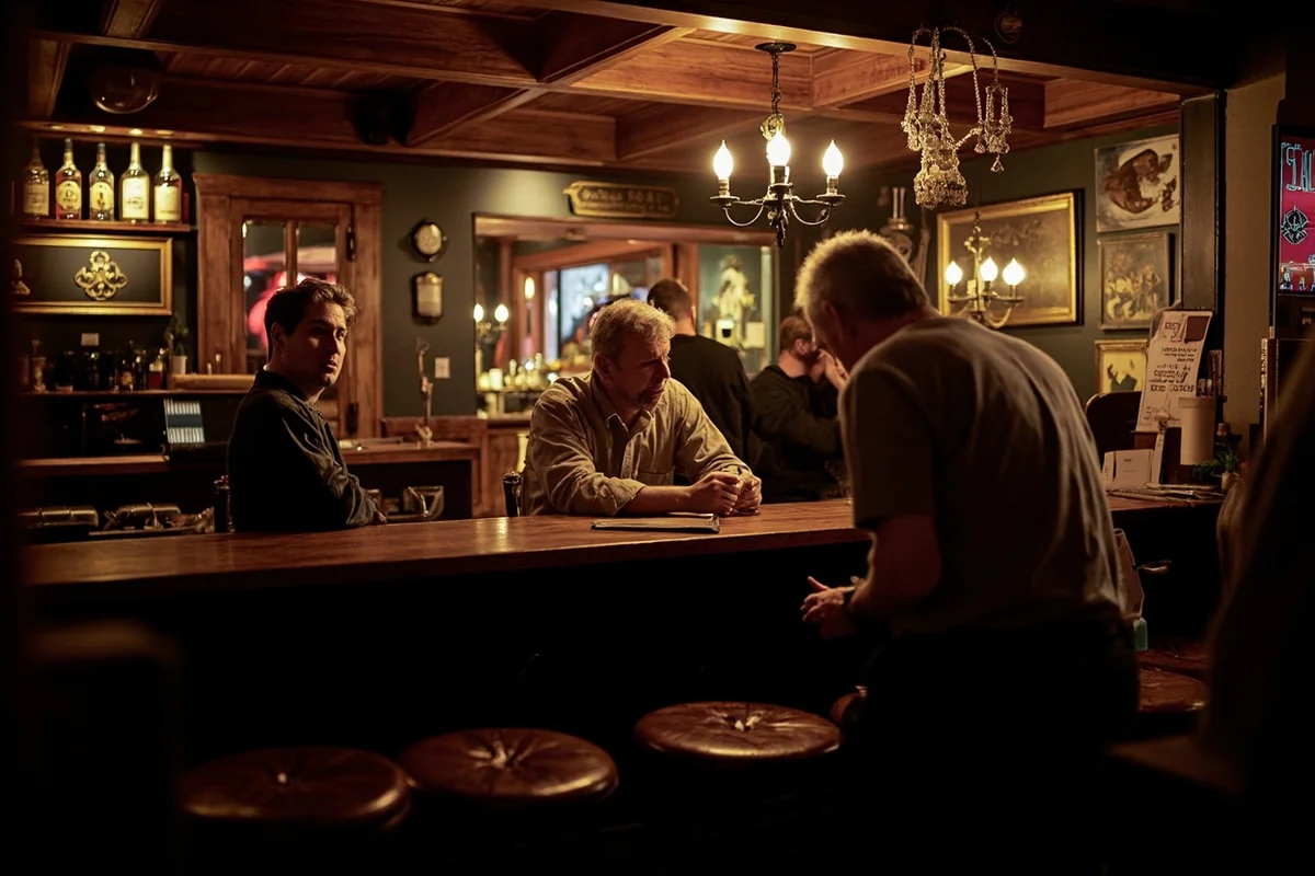 Historic Montana bar interior with vintage decor and local patrons