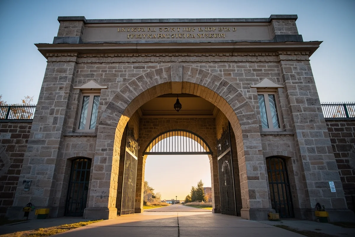 Historic Montana State Prison entrance in Deer Lodge, now a museum