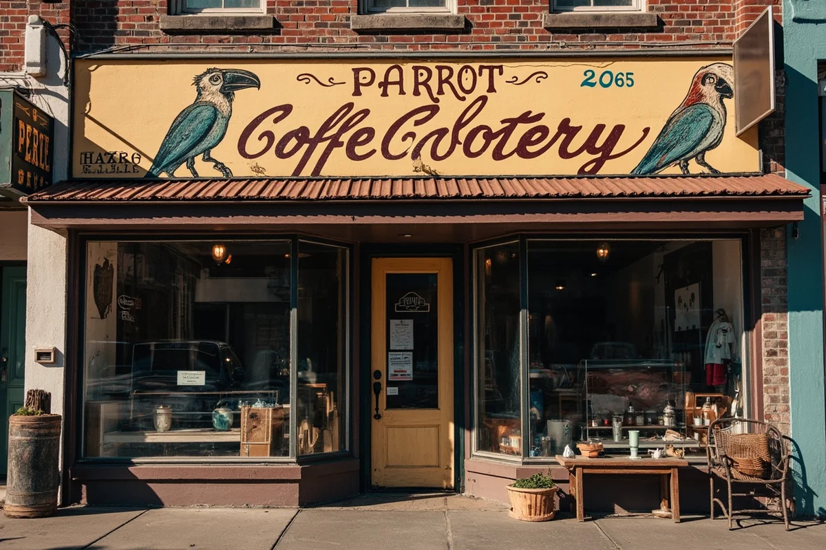 Historic Parrot Confectionery storefront in Helena with vintage signage