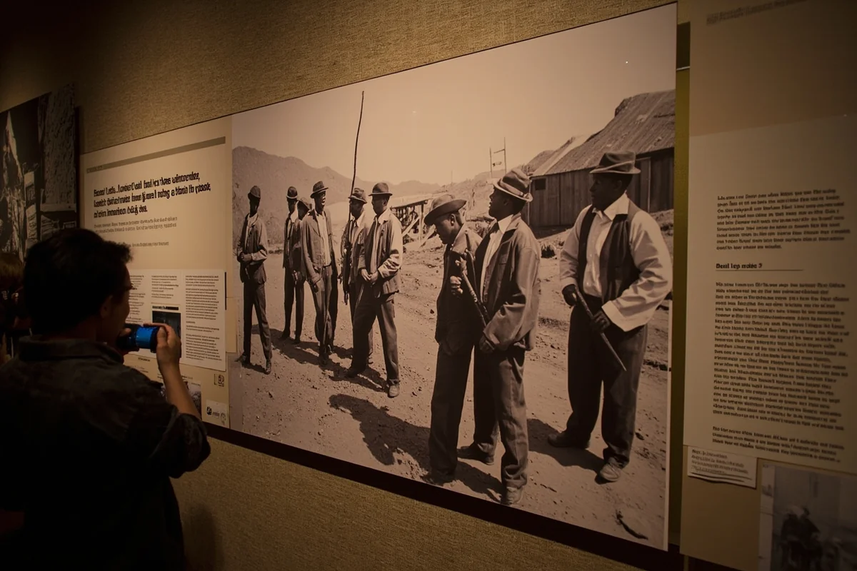 Historic photo display at Montana Historical Society showing African American miners in Butte