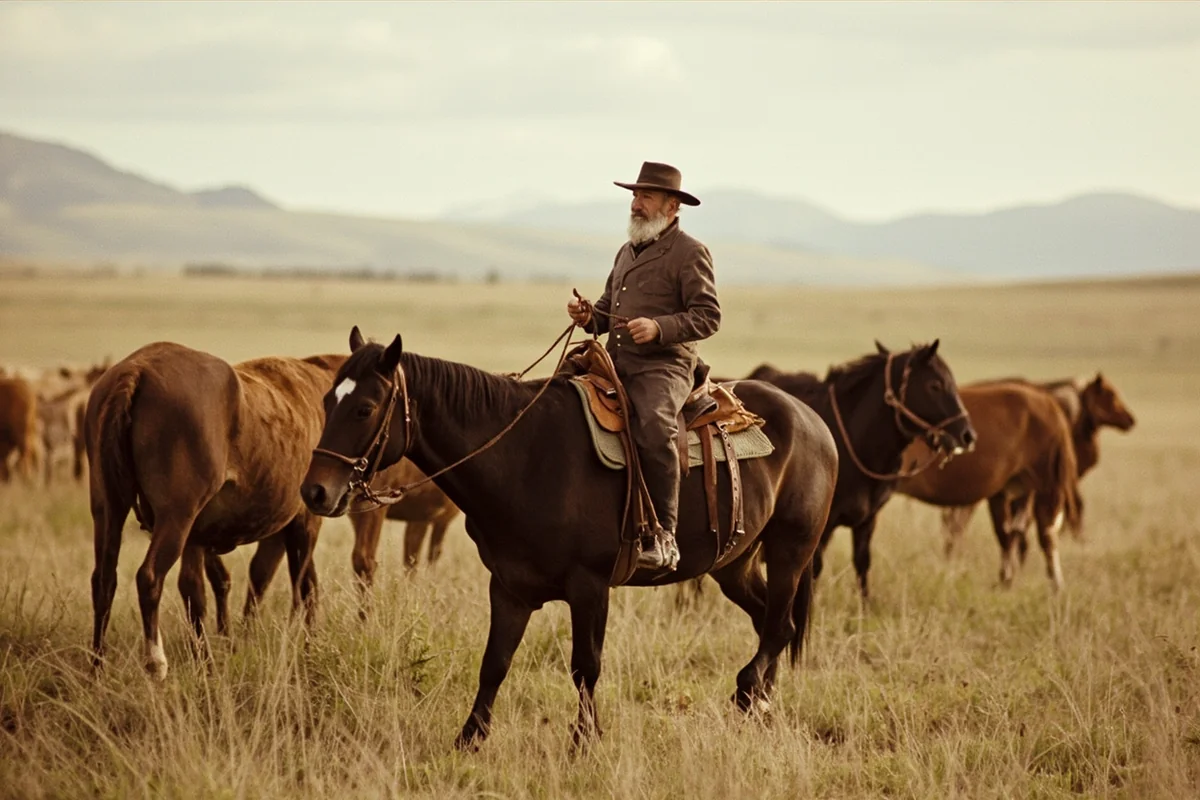 Historic photograph of open-range cattle ranching in 1880s Montana