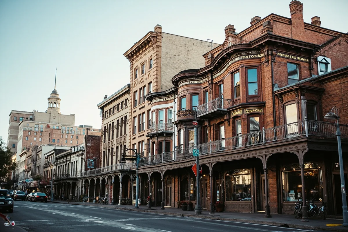 Historic Uptown Butte architecture showing ornate Victorian buildings on Broadway Street