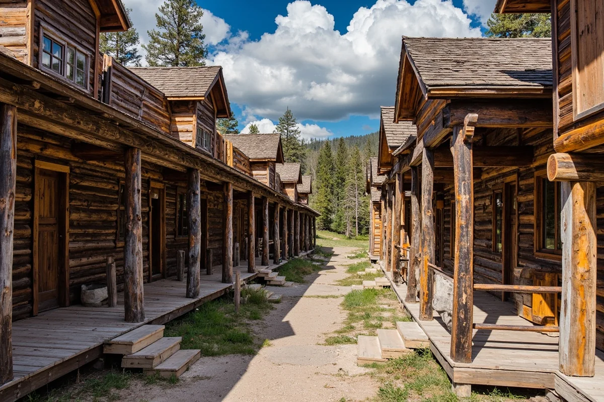 Historic wooden structures at Norris Hot Springs showing the rustic architecture and original building elements