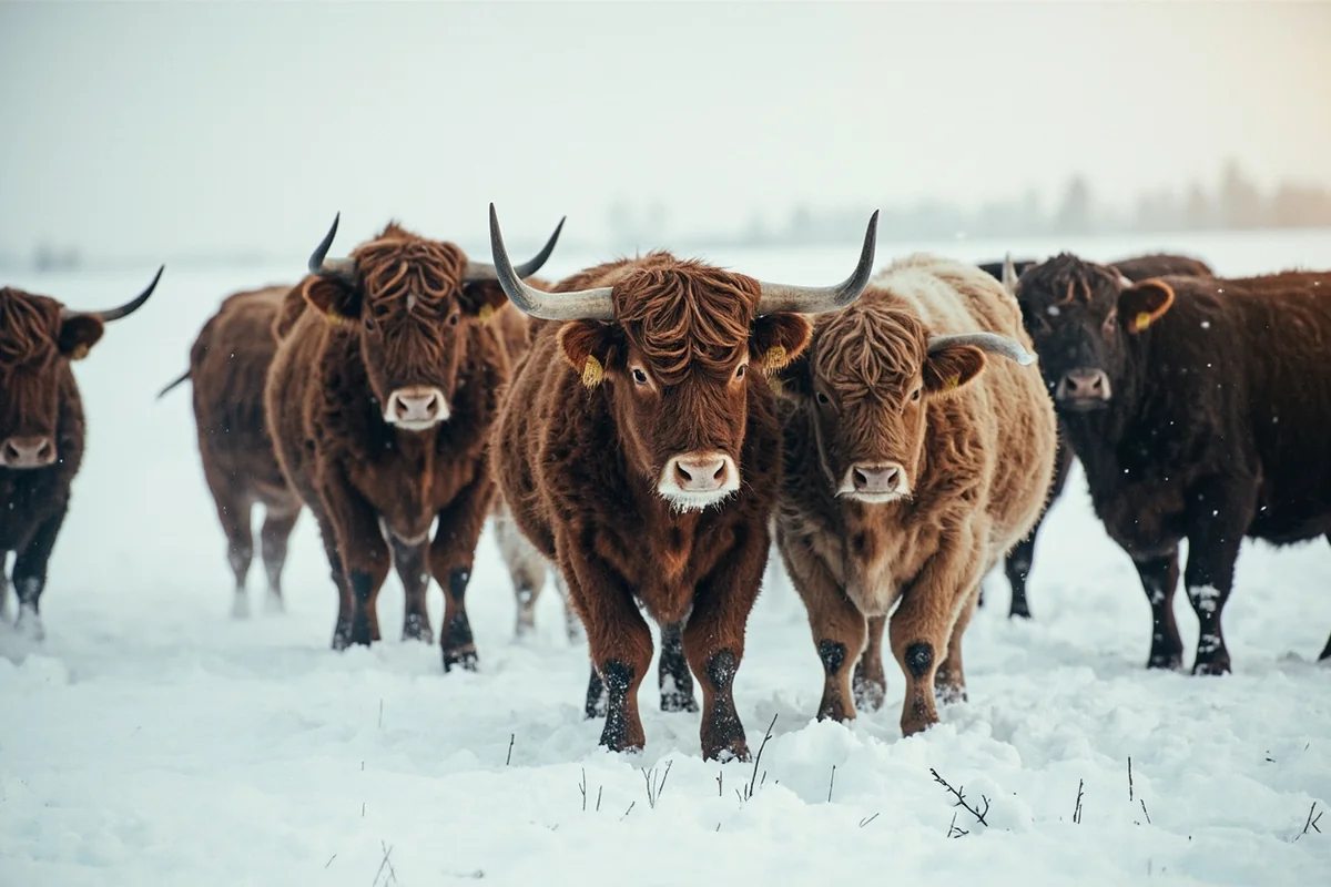 Historical photograph or artistic rendering of cattle in 1886-1887 Montana blizzard conditions