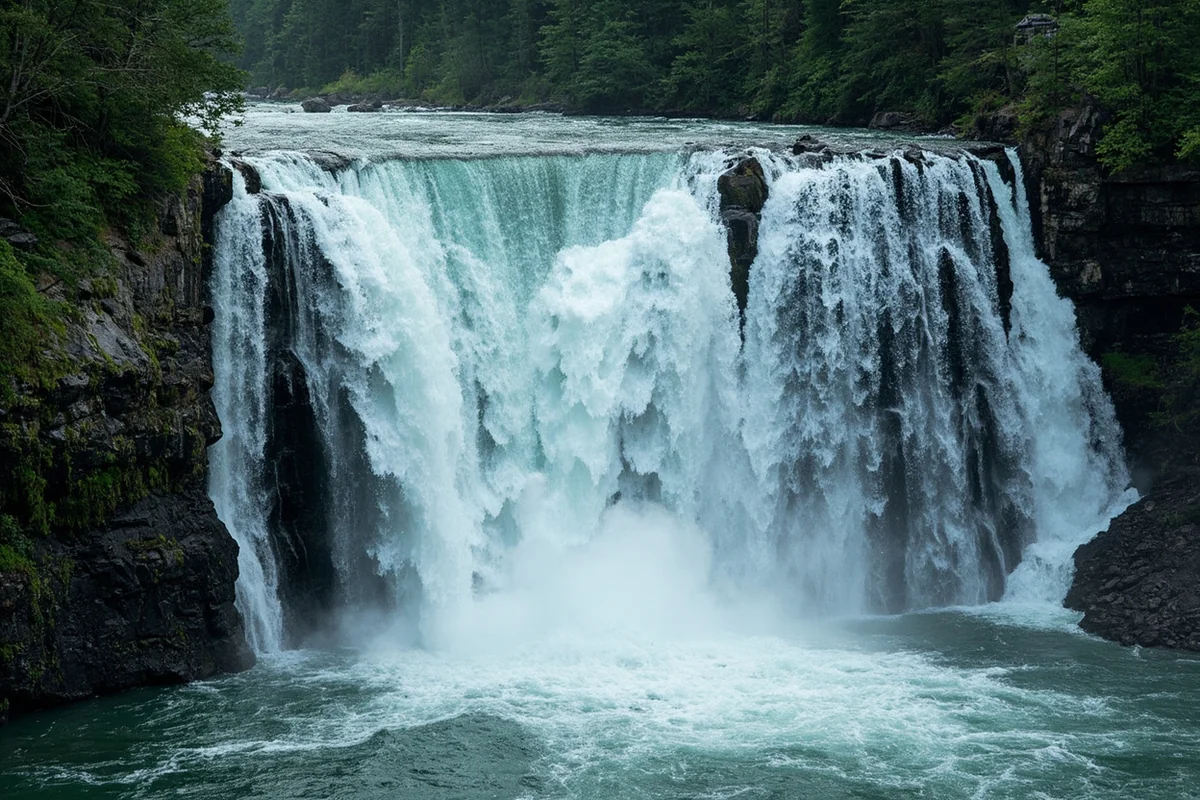 Horsetail Falls during peak flow in late May/early June showing dramatic water volume