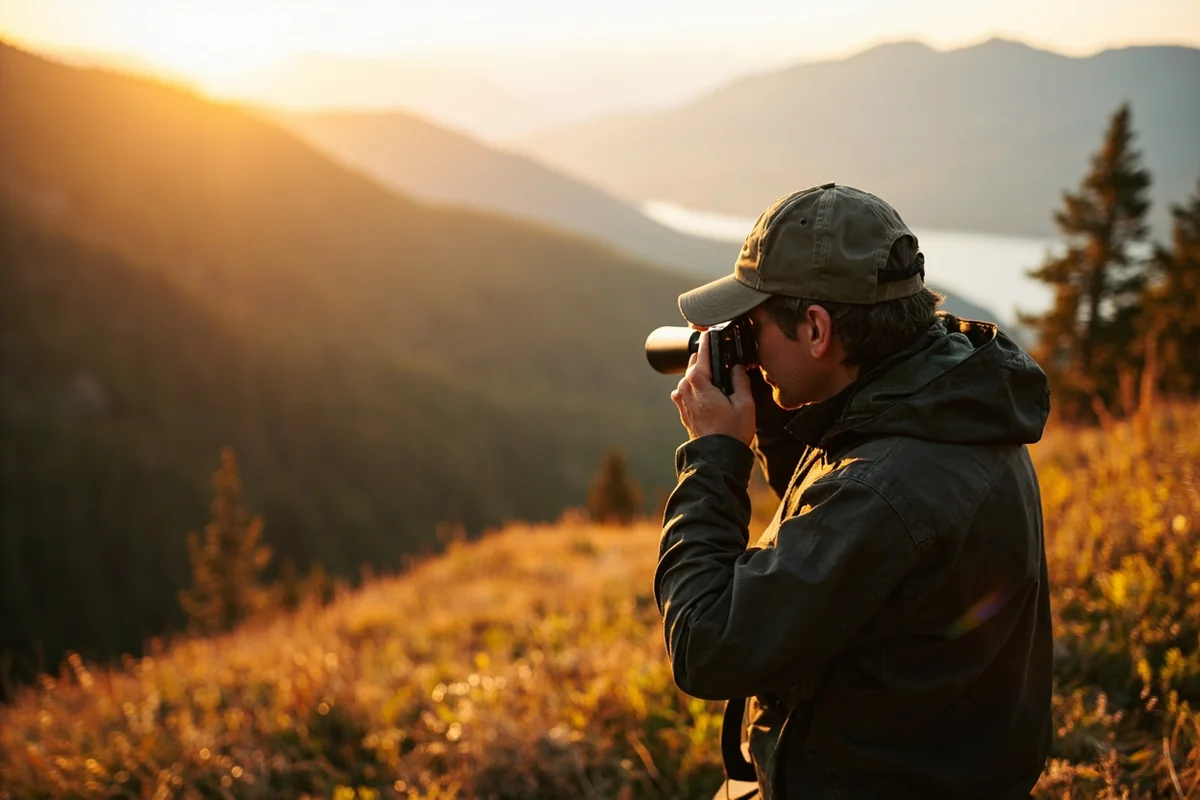 Hunter glassing for black bears on a Montana mountainside during early morning light