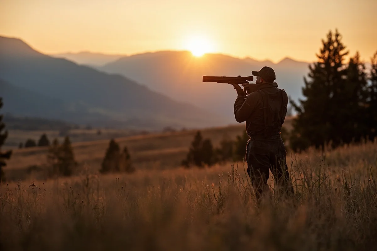 Hunter glassing for elk in Montana's Rocky Mountain Front at dawn