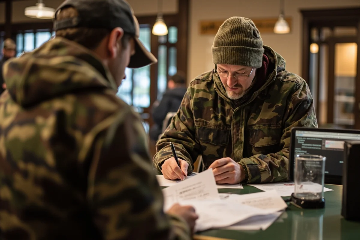 Hunter reviewing paperwork at Montana FWP office counter