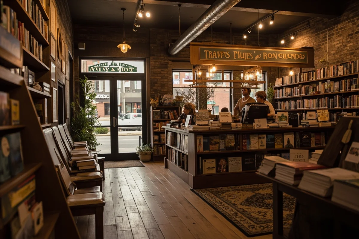 Independent bookstore interior with Montana-focused book display