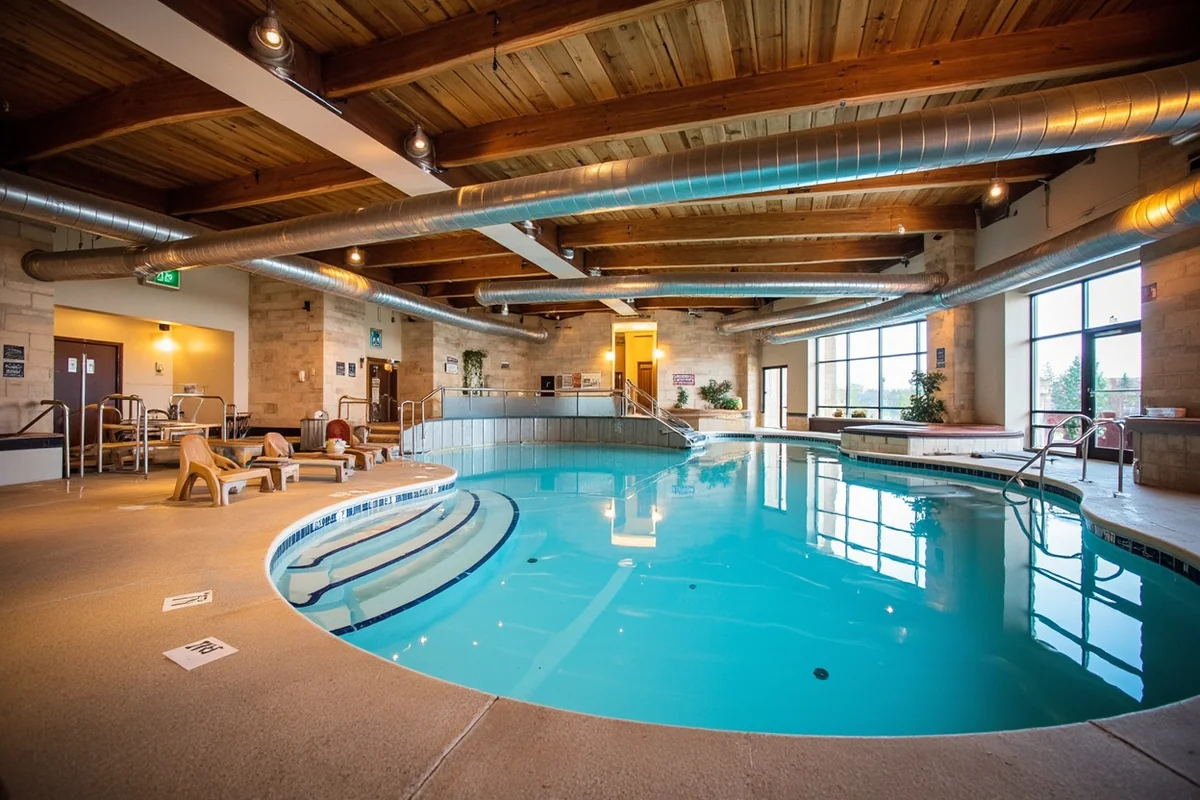 Indoor pools at Bozeman Hot Springs showing the various temperature options and modern facilities