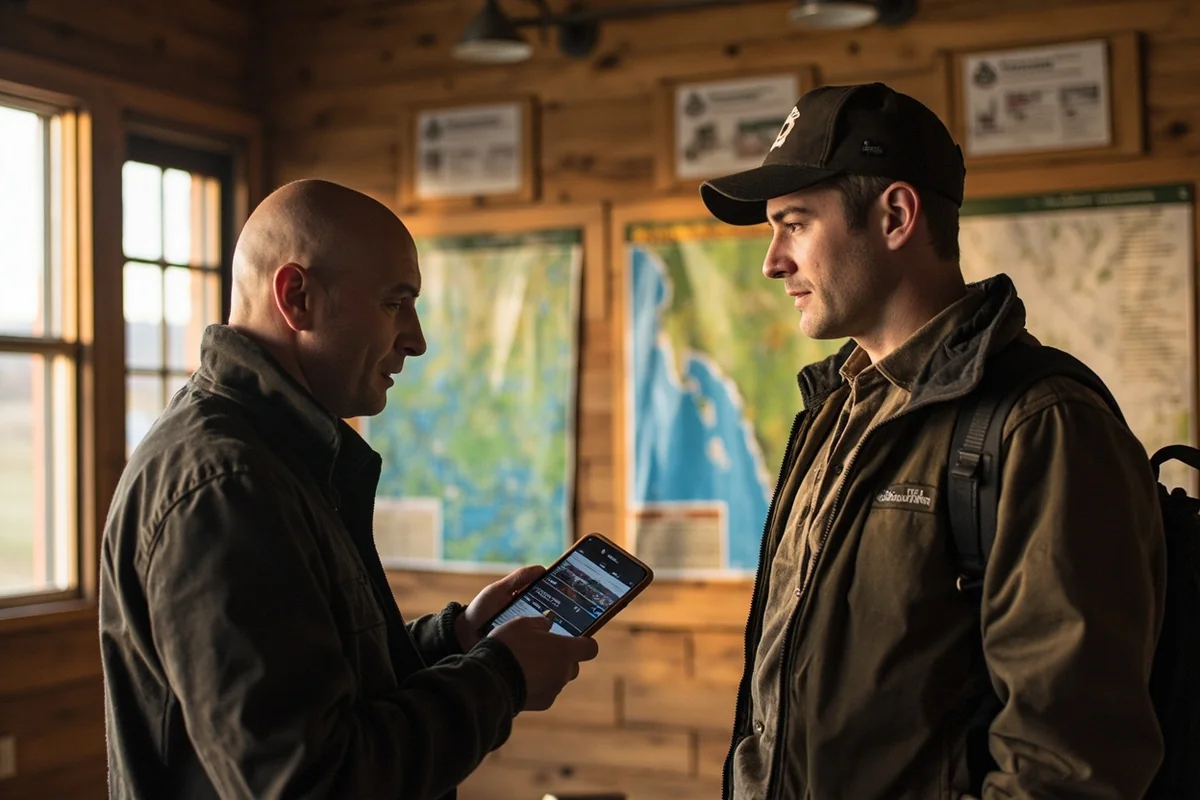 Interior of FWP regional office with maps and hunting information displays