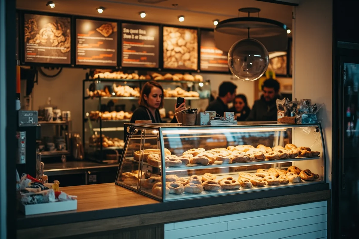 Interior of Market on Front with bagel counter visible