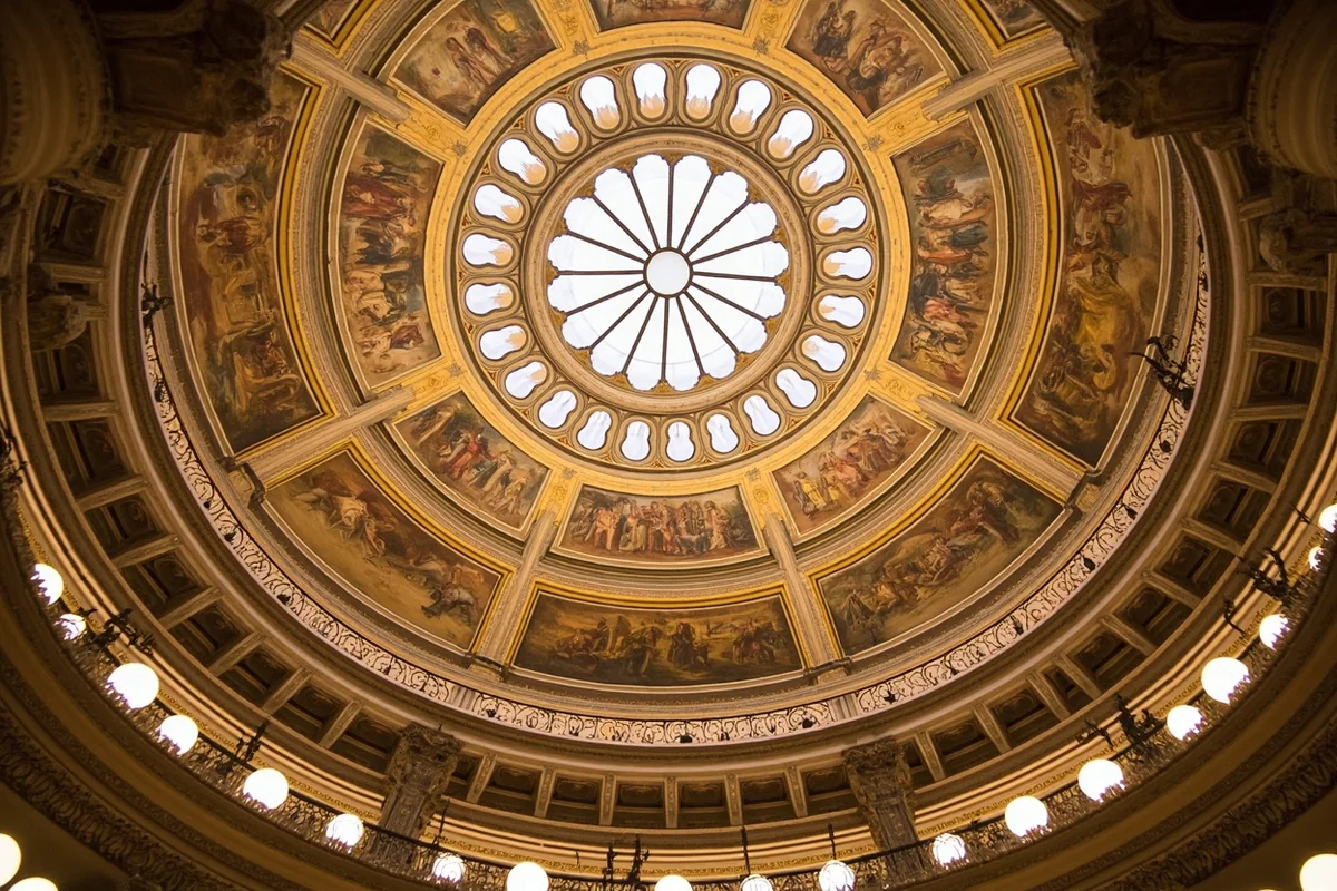 Interior of Montana State Capitol showing rotunda and historical murals