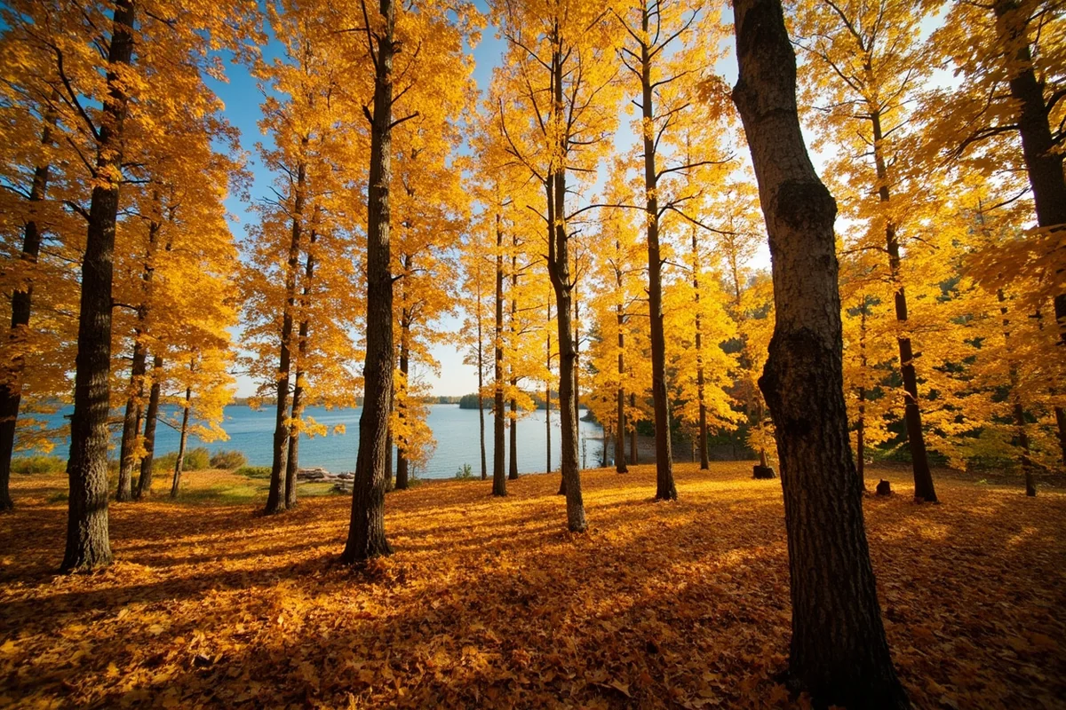 Larch trees in golden fall colors near Holland Lake