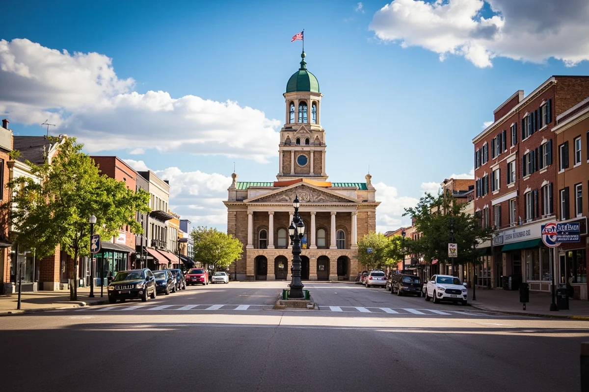 Lewistown's historic downtown square with the Fergus County Courthouse as centerpiece