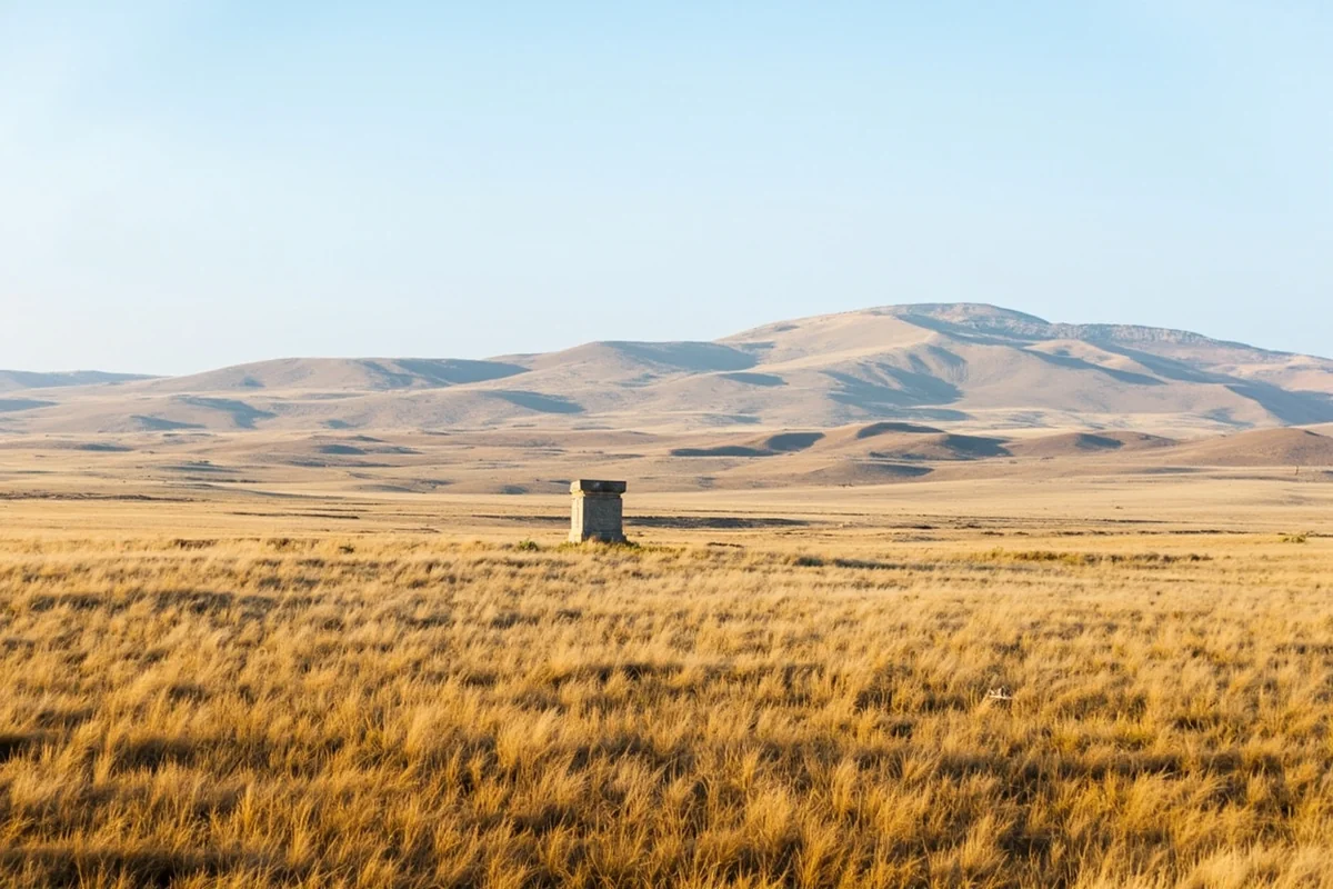 Little Bighorn Battlefield memorial with rolling prairie hills