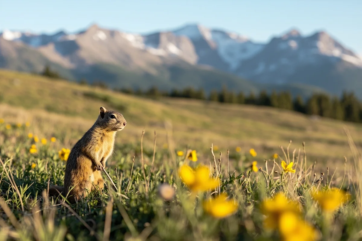 Logan Pass meadow with mountains in background showing typical ground squirrel habitat