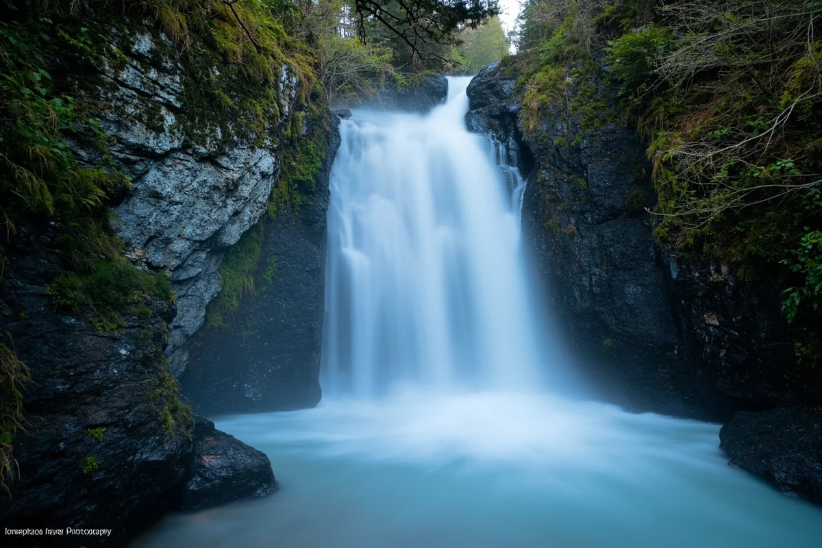 Long exposure photograph of Mission Falls showing silky water effect