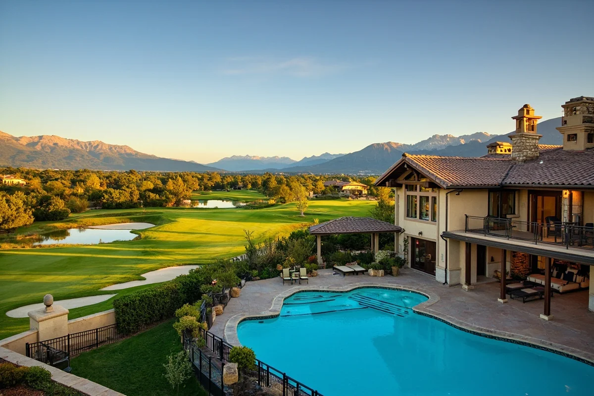 Luxury home overlooking golf course with mountain views