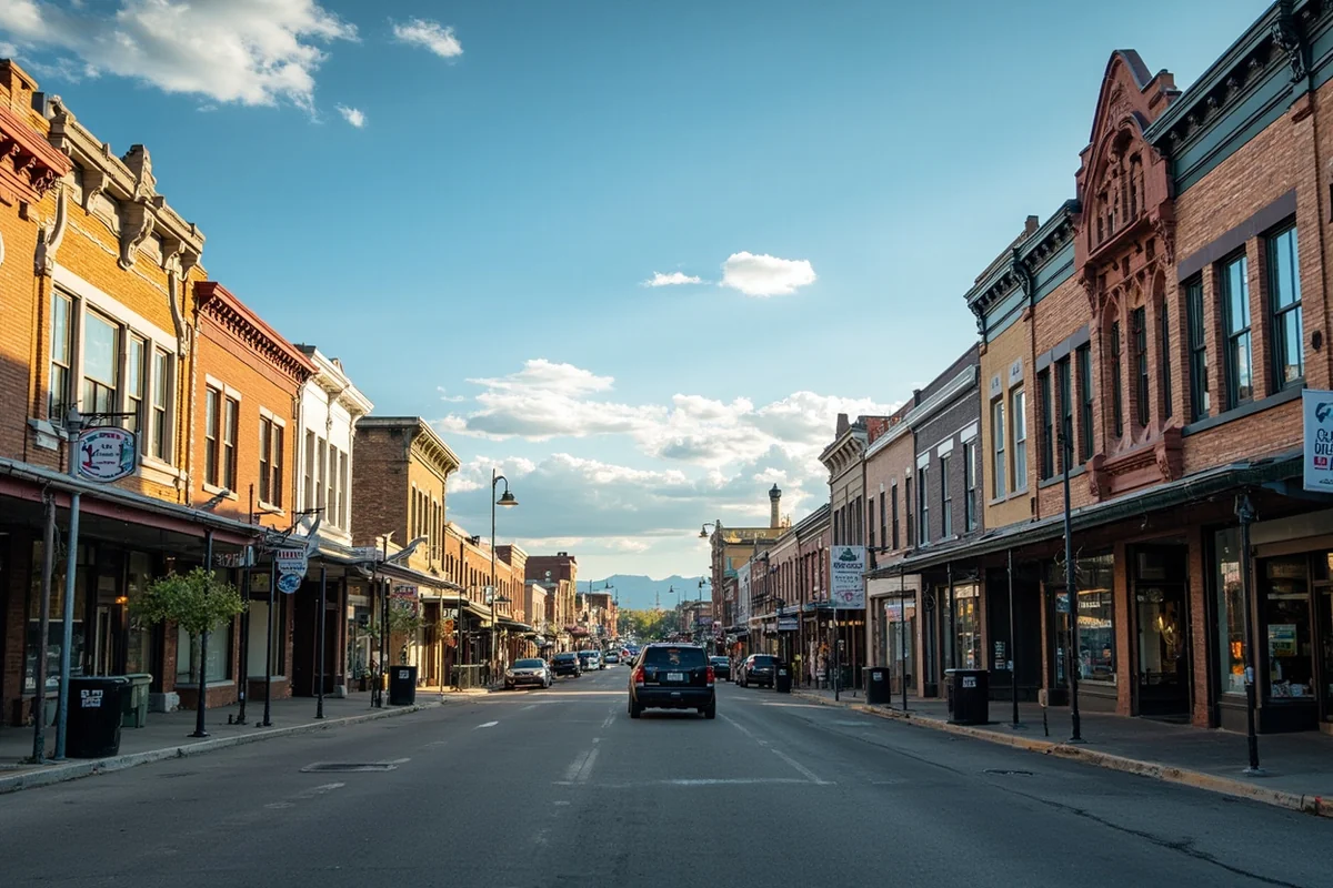 Main street of Miles City with historic buildings and wide Montana sky