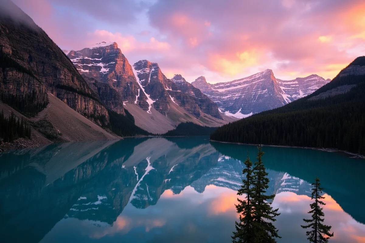 Many Glacier Valley at sunrise with Swiftcurrent Lake in the foreground