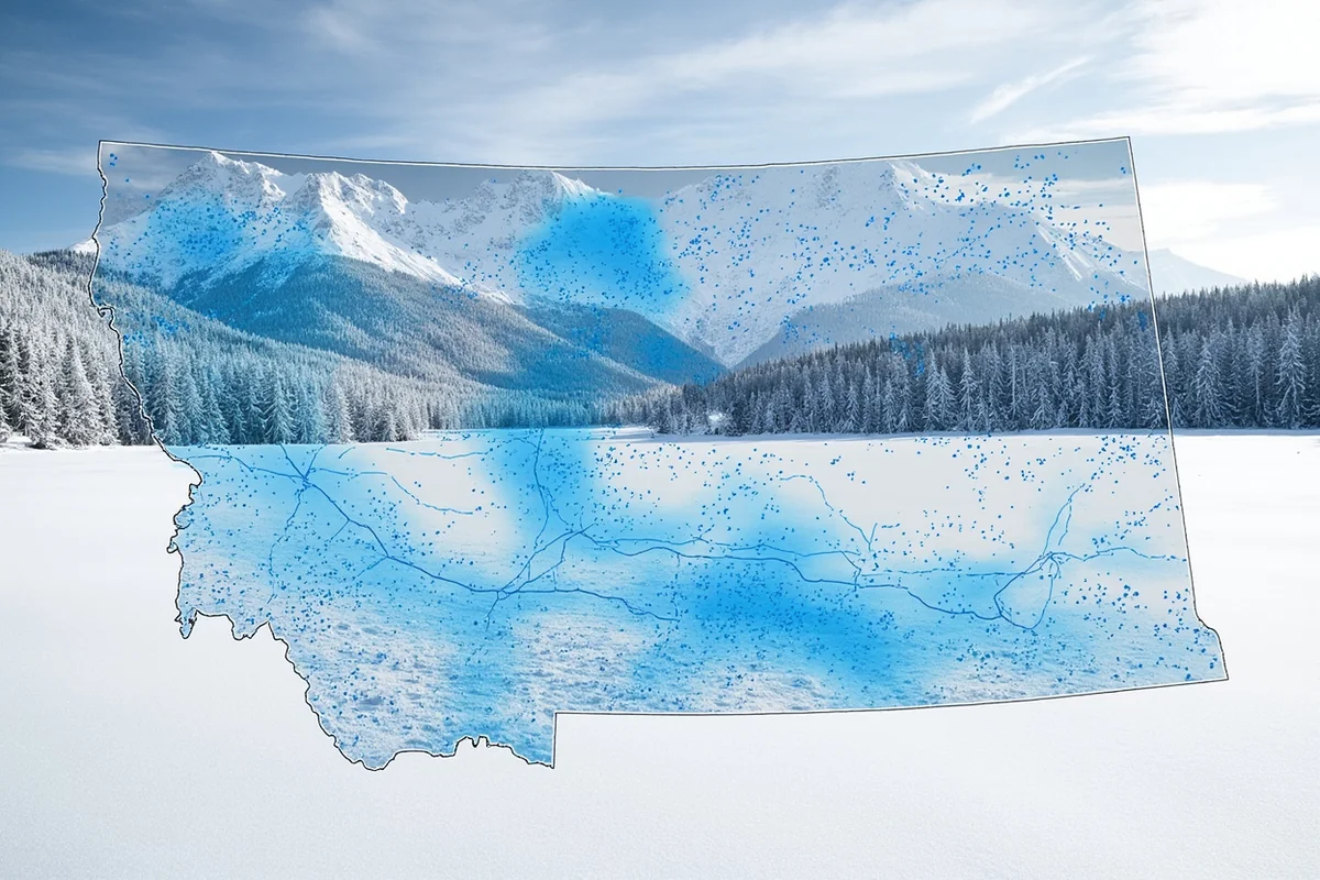 Map of Montana showing major blizzard paths and cold air channels from Canada