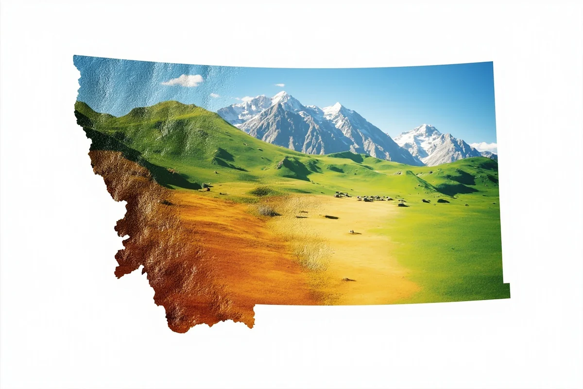 Map of Montana showing western mountain region versus eastern plains, highlighting climate zone differences